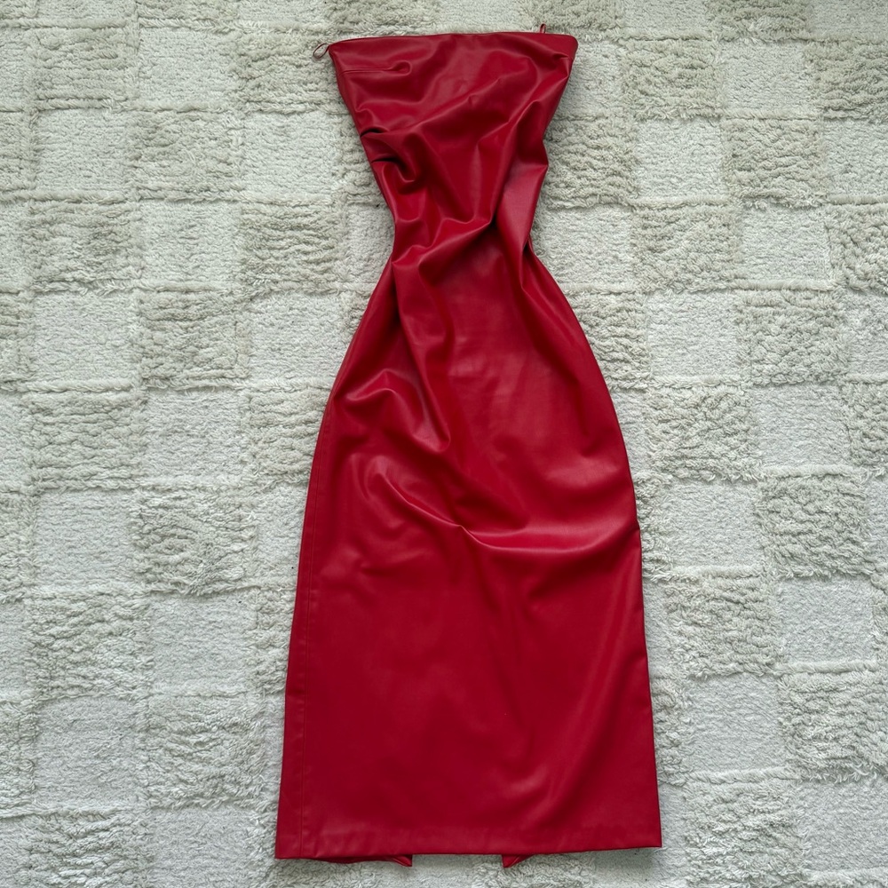 ZARA Red Faux Leather Midi Dress – Size XS LIKE NEW WORN ONCE